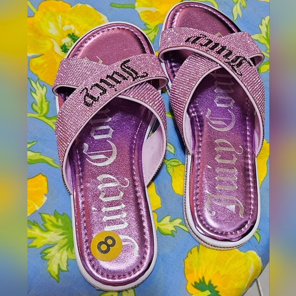 JUICY COUTURE YORRI ACROSS-BAND SPARKLY PURPLE SANDALS - Picture 4 of 6